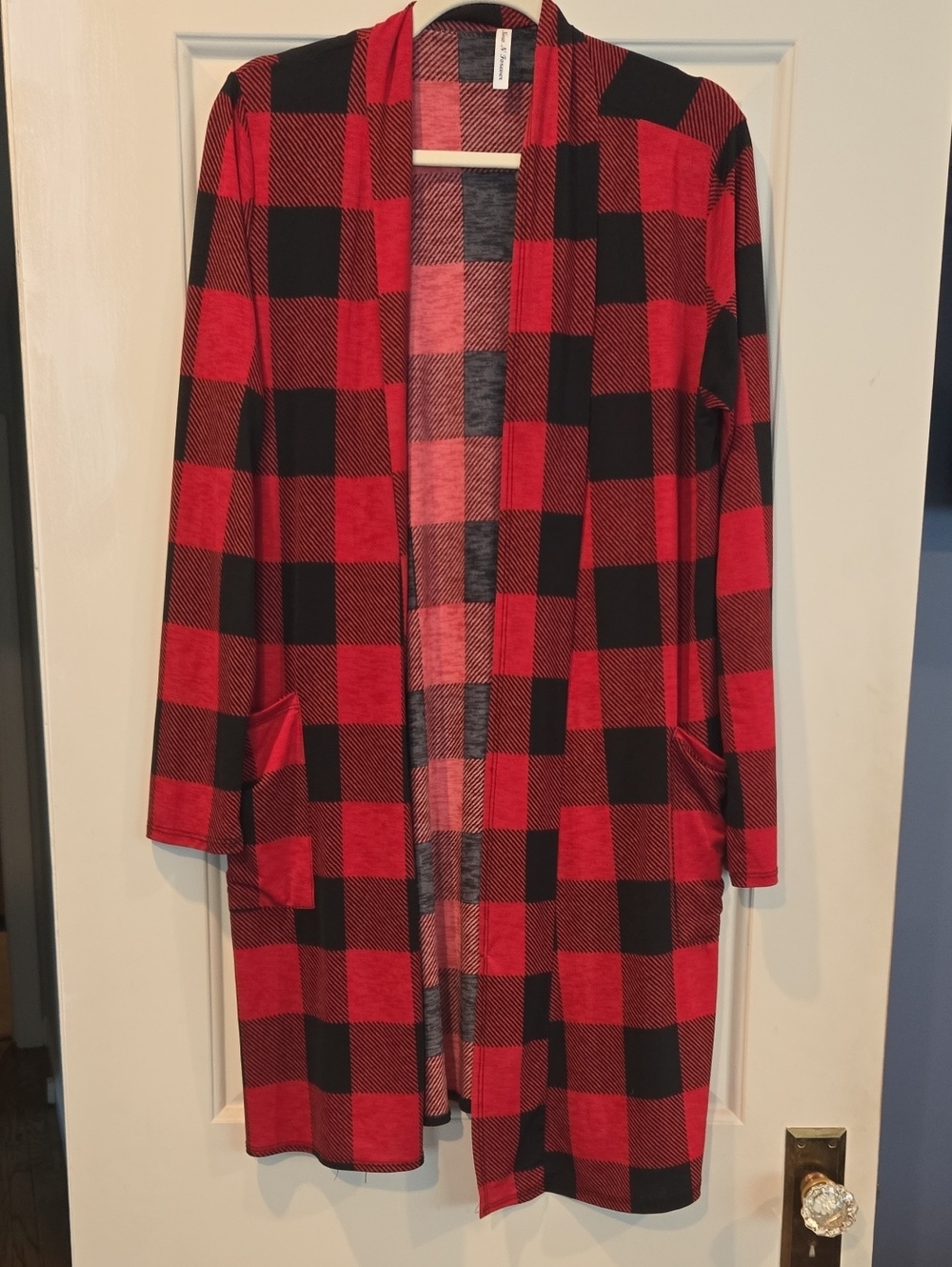 Red and Black Buffalo Plaid Open-Front Cardigan - Women’s Layering Coat